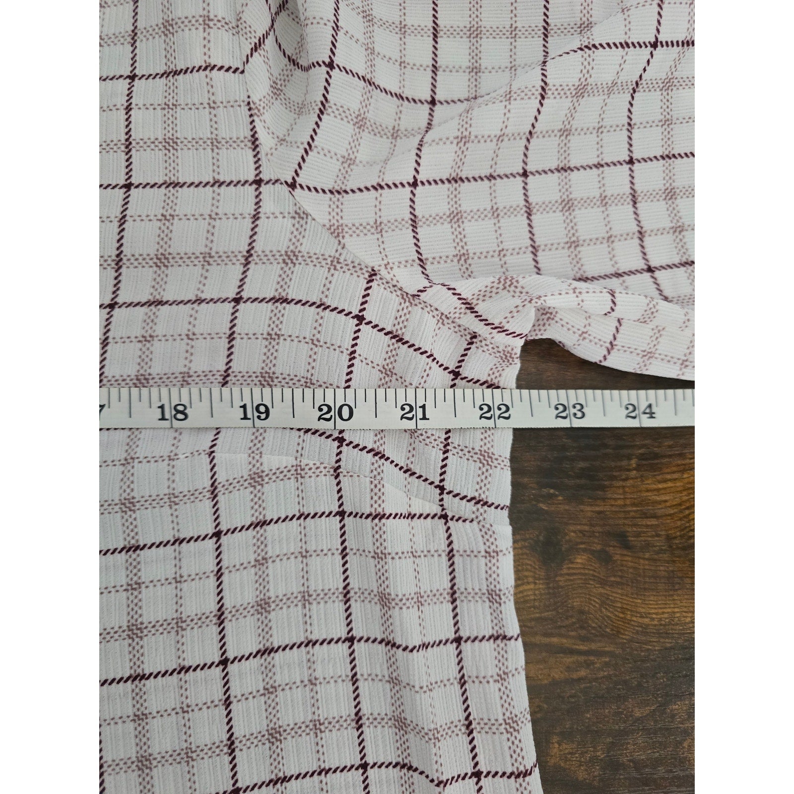 Liz Claiborne Women's Large cream Burgundy Plaid 3/4 Sleeve Blouse Top