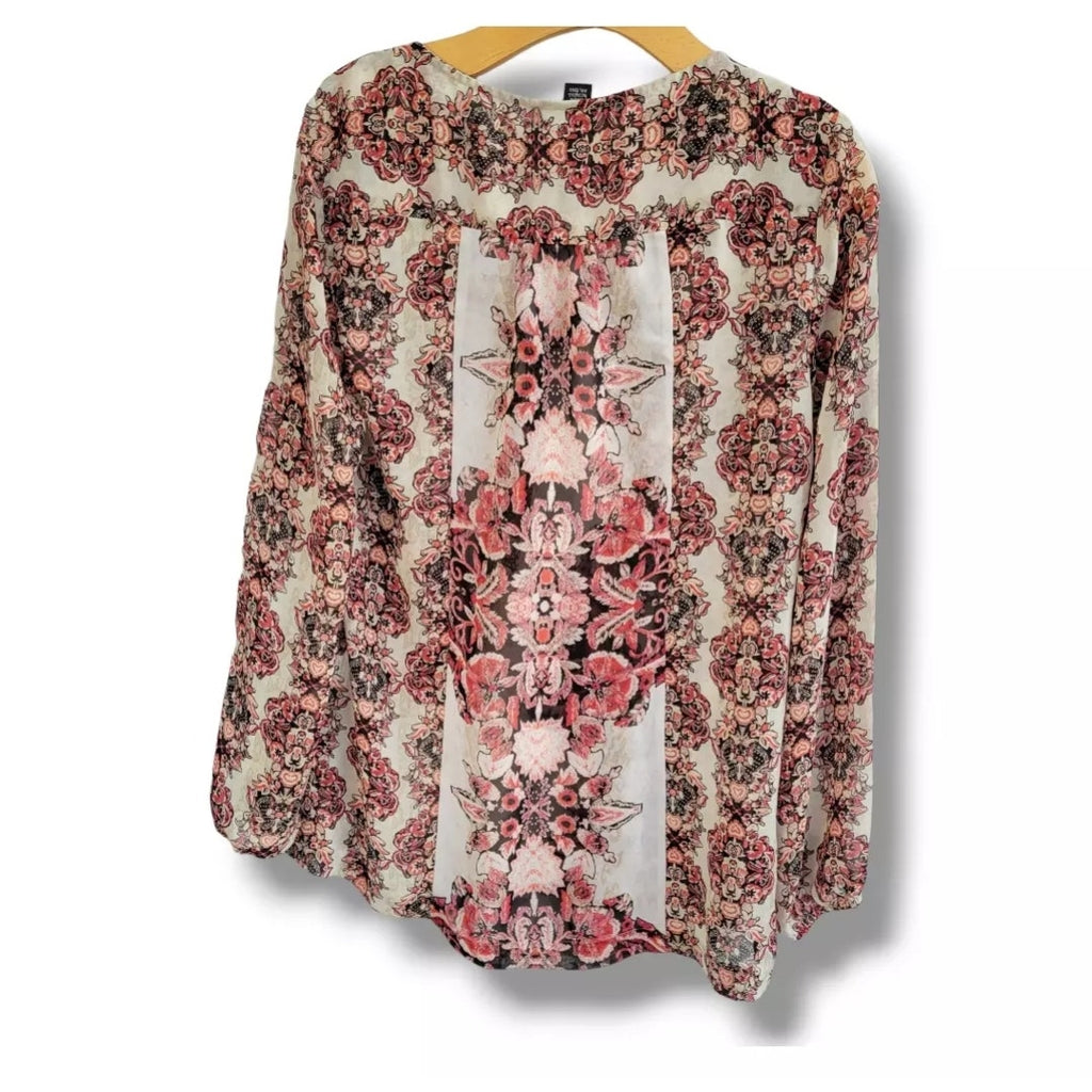 Style & Co Women’s Floral Semi-Sheer Button Front Blouse - Small