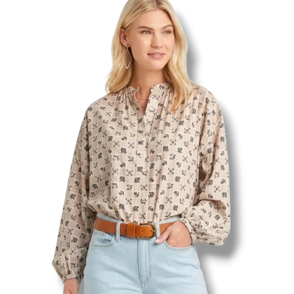 Universal Thread Women's Long Sleeve Balloon Poet Blouse Cream Floral
