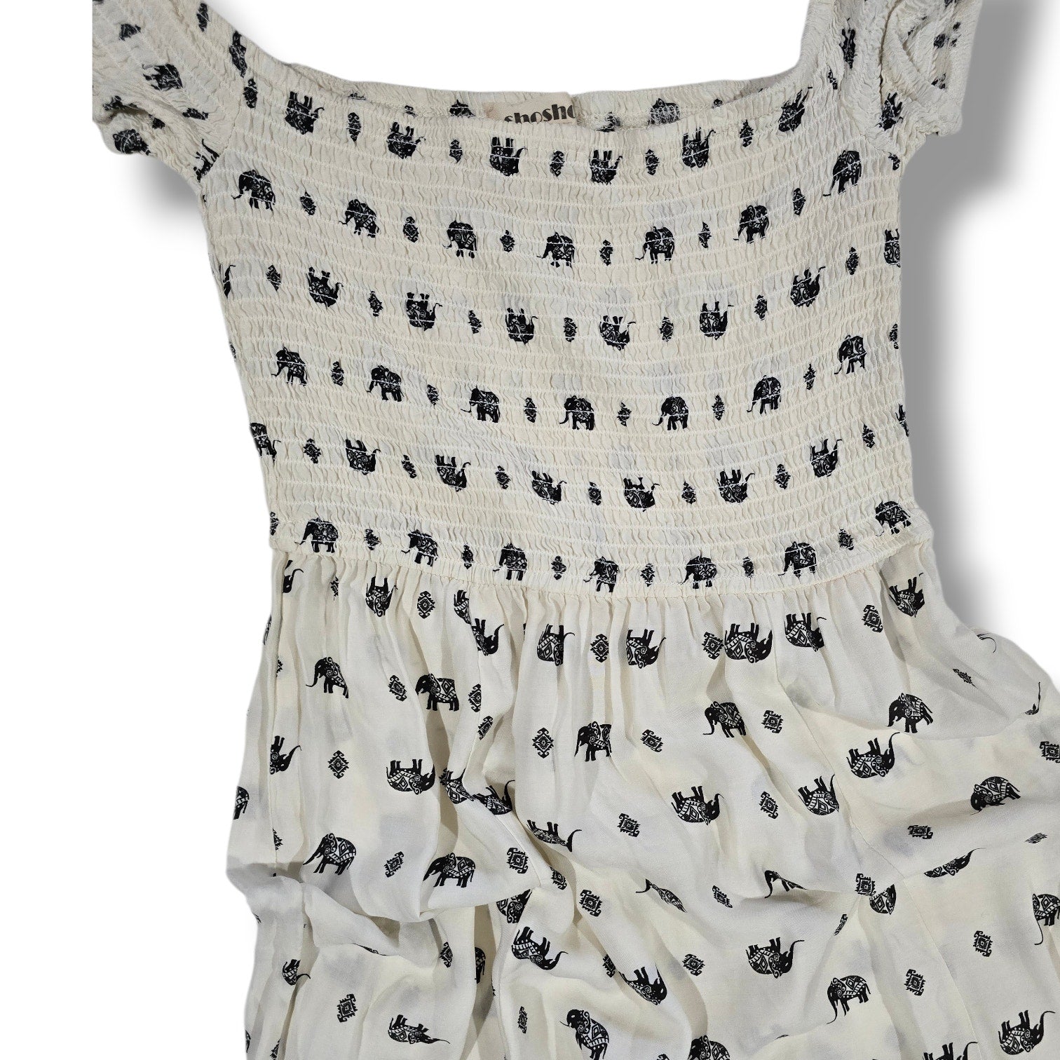 Shosho Elephant Print Off Shoulder Maxi Dress Ivory Juniors Medium
