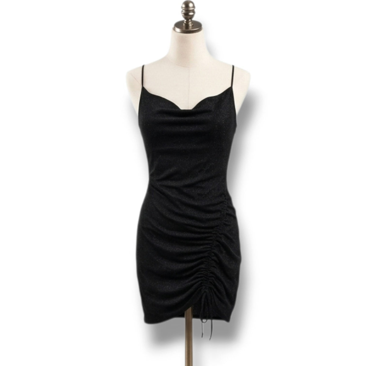 Inspired Hearts Women’s Metallic Black Strapless Ruched Dress Medium NWT