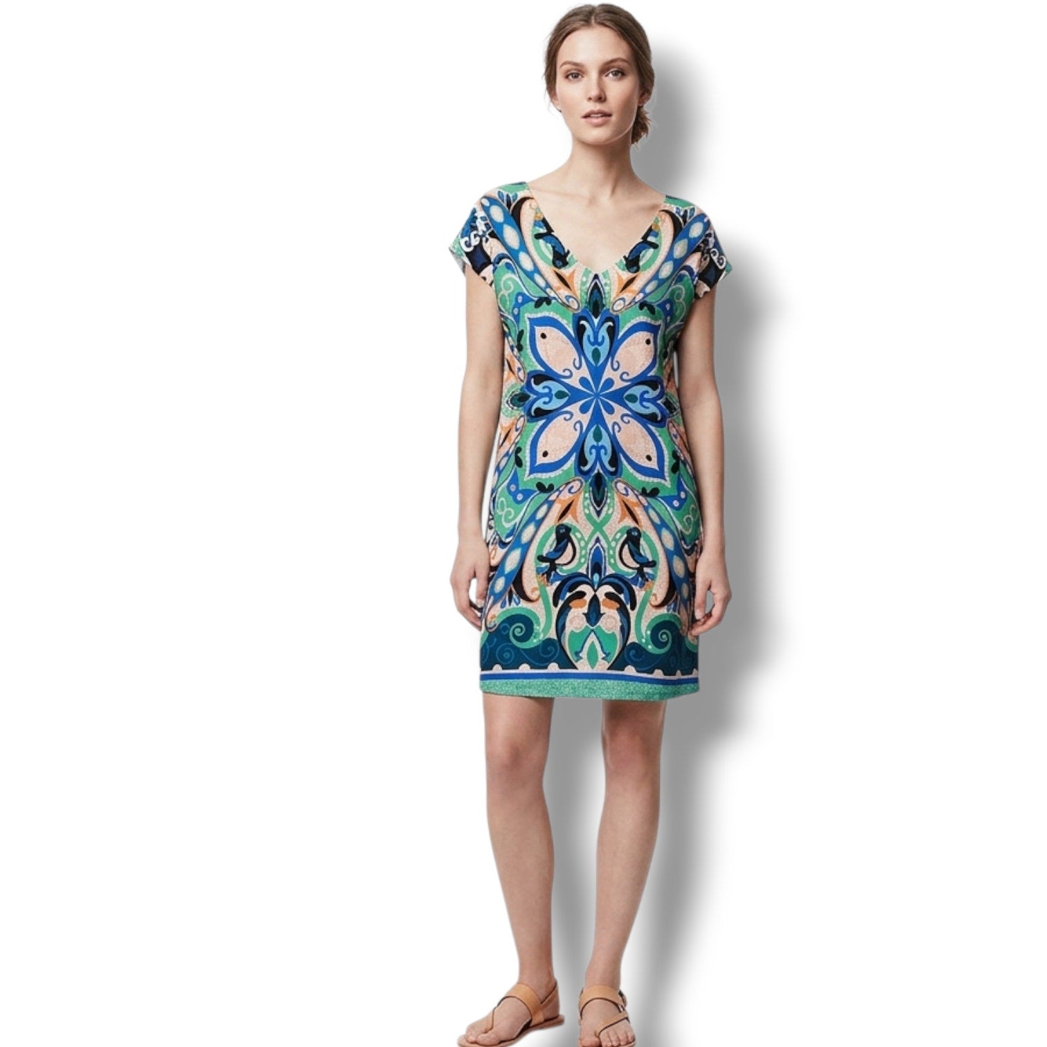 Anthropologie Maeve Women’s Blue Green Folksong Bird Shift Dress – Small