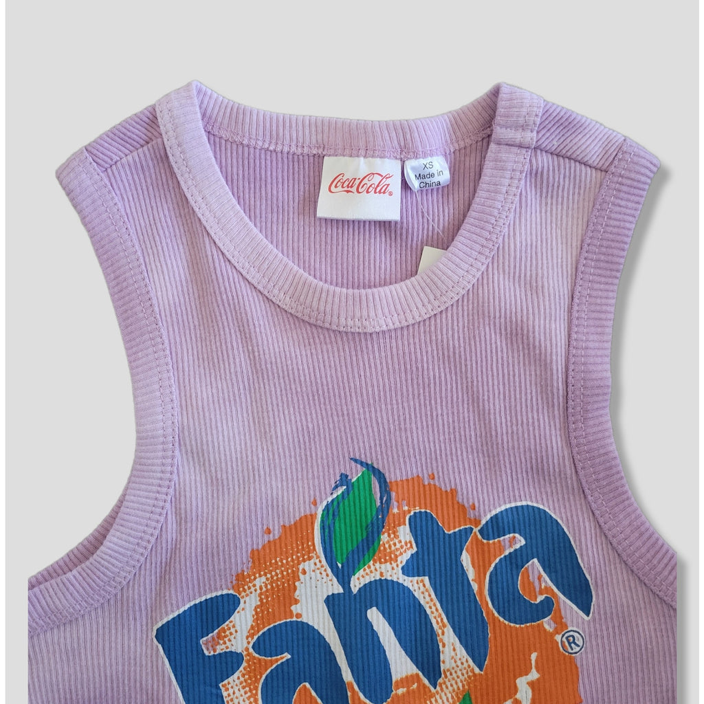 Coca-Cola Juniors Fanta “Do You Wanta!” Purple Tie-Dye Racerback Tank Top New
