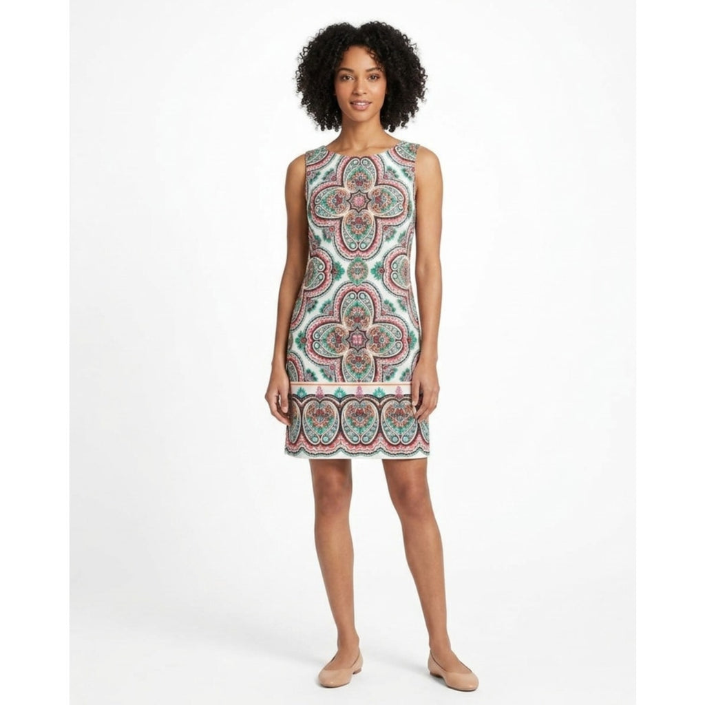 London Times Sleeveless Paisley Print Sheath Dress Women’s 8 Cotton Blend