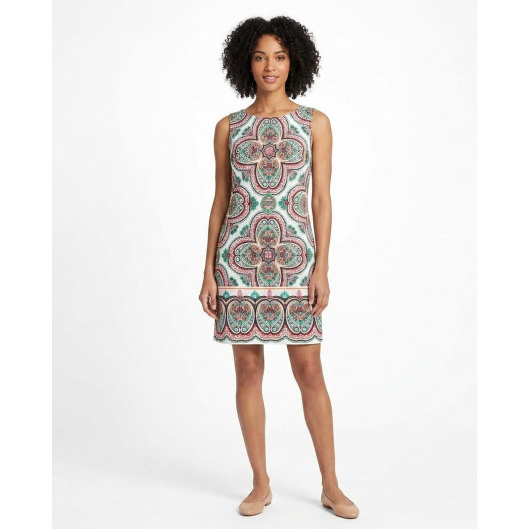 London Times Sleeveless Paisley Print Sheath Dress Women’s 8 Cotton Blend