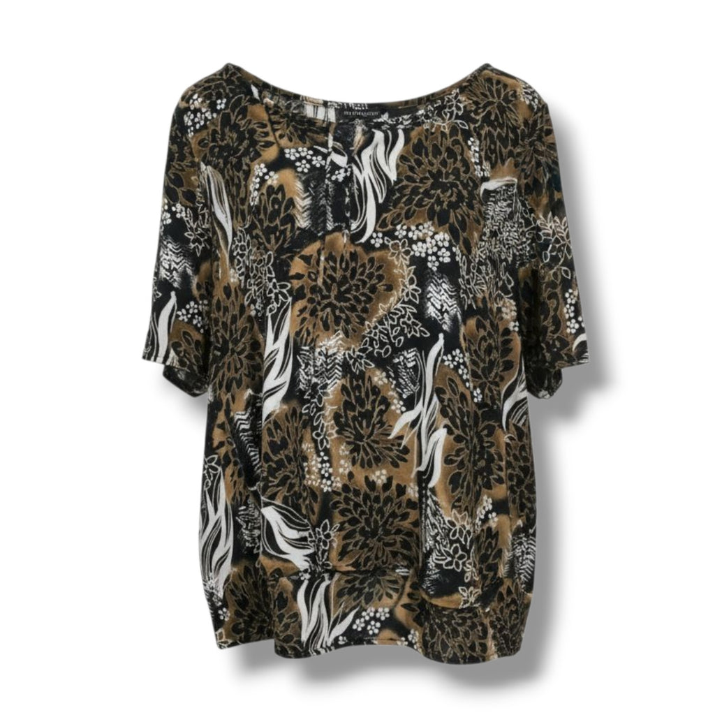 Impressions Women’s Plus Size Brown Black Floral short sleeves Blouse – 1X