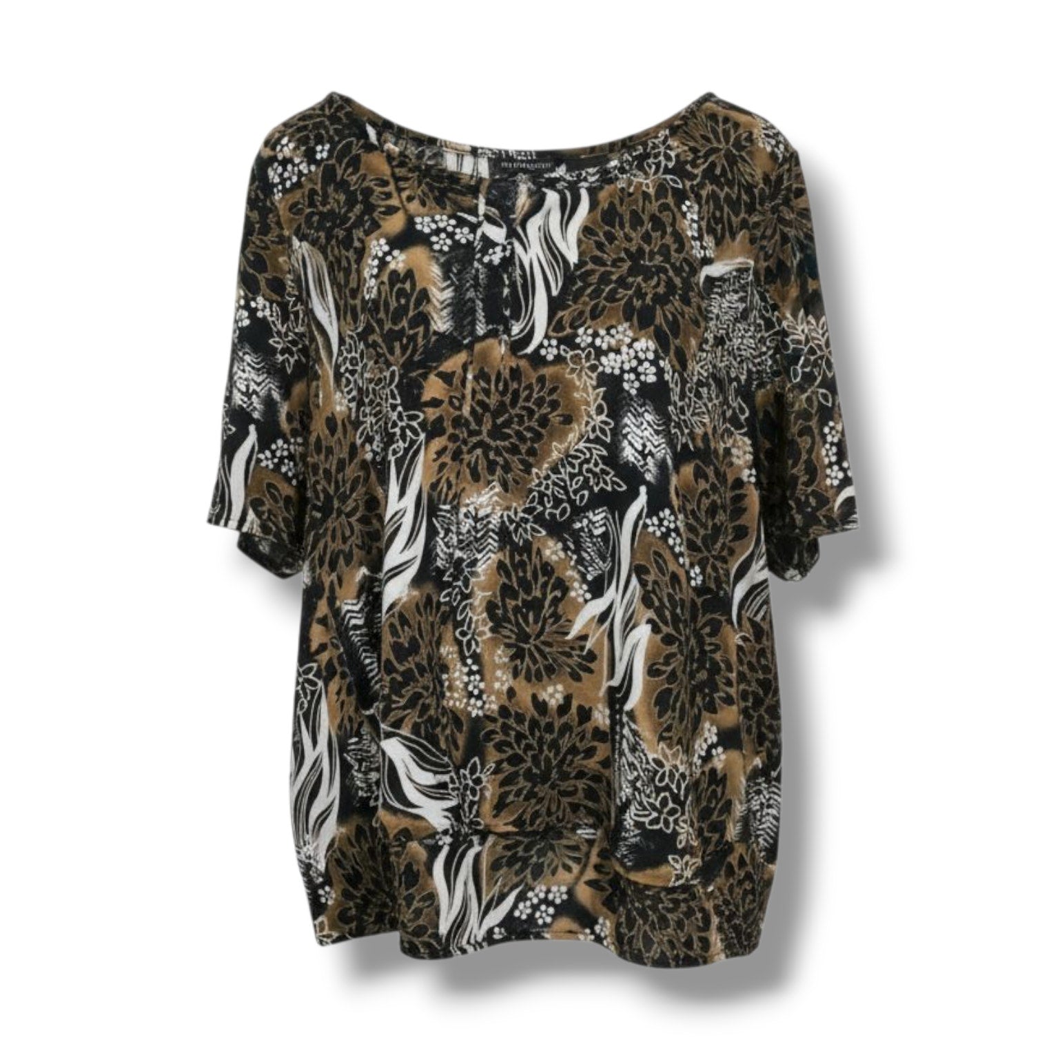 Impressions Women’s Plus Size Brown Black Floral short sleeves Blouse – 1X