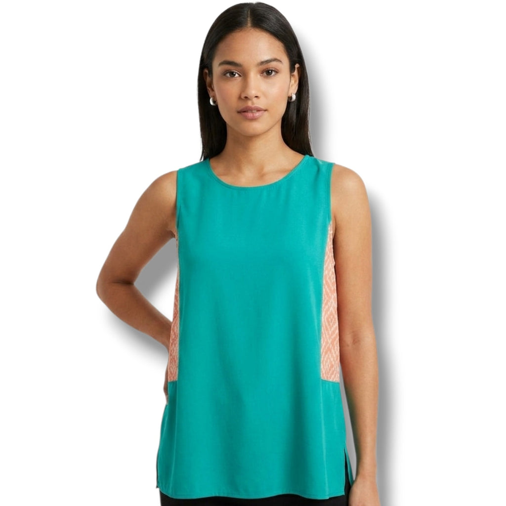 THML Teal Sleeveless Top with Coral Patterned Side Panels – XS, gently used