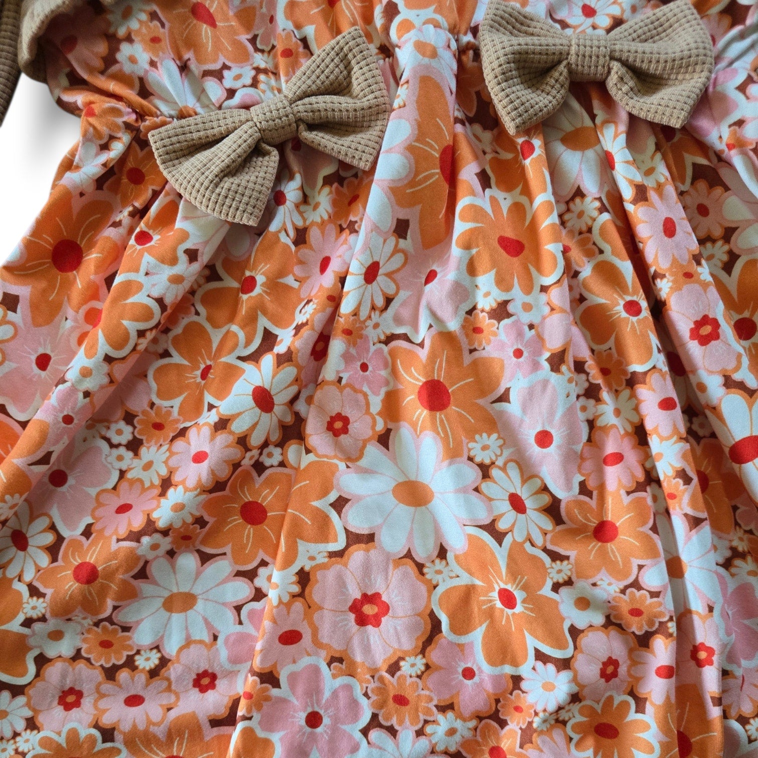 Vintage Style Floral Girls Dress with Bolero Cardigan Size 120 (6-7) Orange
