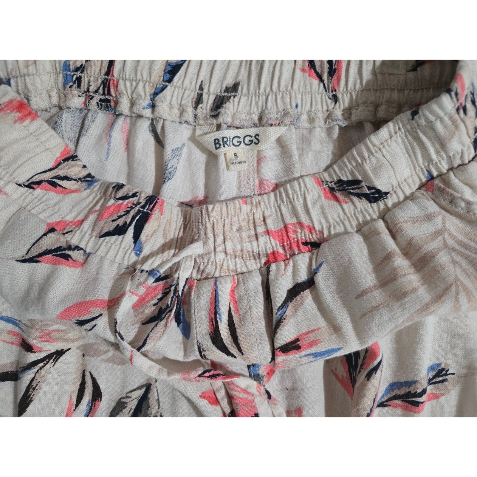 Briggs Women’s Multicolor Floral Wide Leg Pull-On Pants Small Rayon Linen Blend