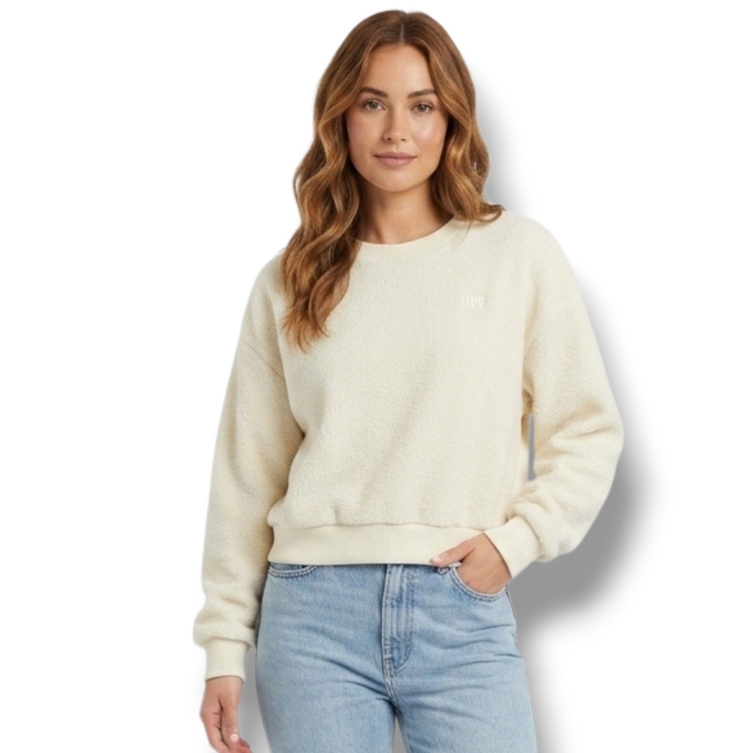 Levi's Cream Cozy Faux Fur Sherpa Crewneck Sweatshirt