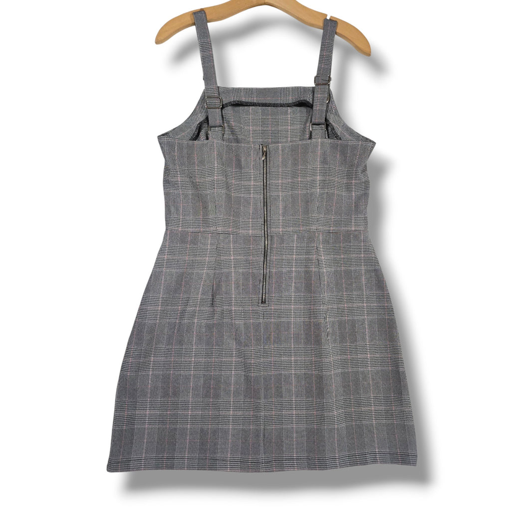 Bebop Gray Plaid Overall Dress Women’s Size L Adjustable Straps Schoolgirl Style