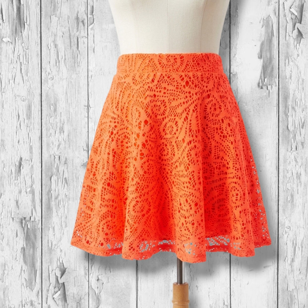 Aeropostale Pink Lace Overlay Skater Mini Skirt Juniors XS Bright Neon Party