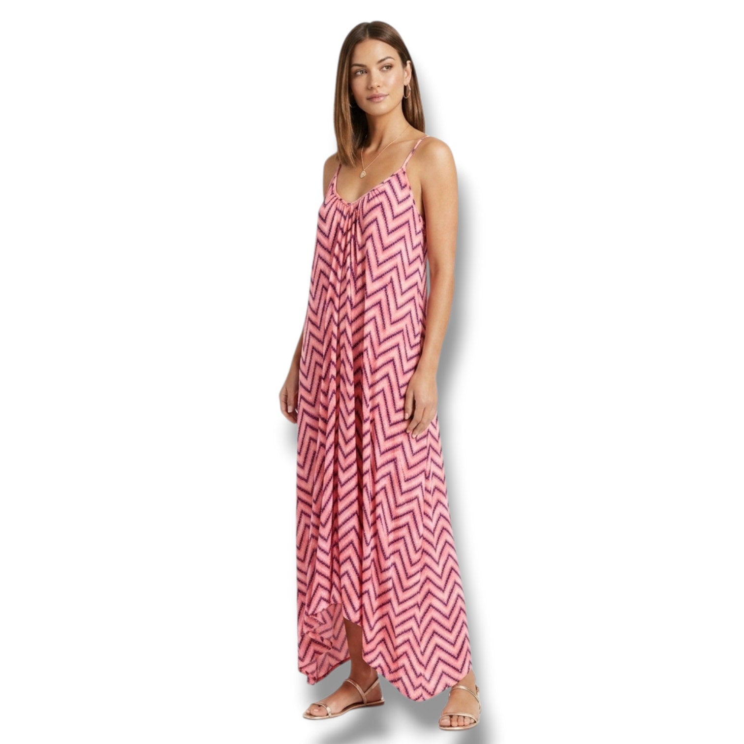 Pink Stitch Women’s Chevron Spaghetti Strap Maxi Dress size 4