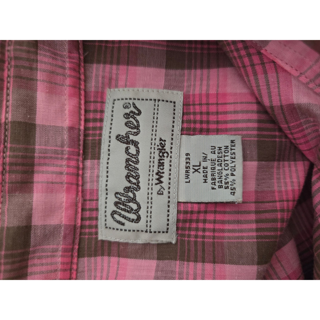 Wrancher by Wrangler Women's XL Pink Plaid Western Button Down Shirt
