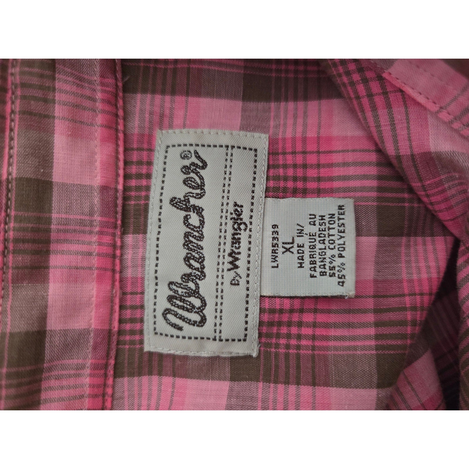 Wrancher by Wrangler Women's XL Pink Plaid Western Button Down Shirt