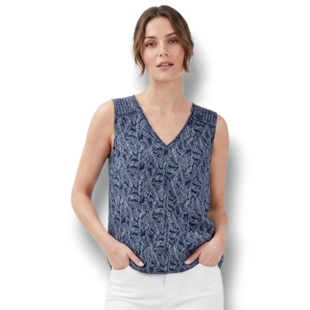 Liz Claiborne Women's Navy White Tropical Leaf Sleeveless Blouse Estimated 1x