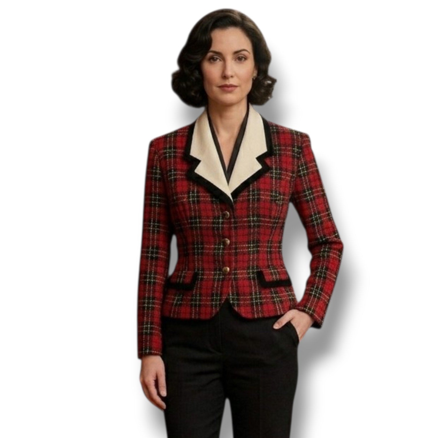 PETITE PERCEPTIONS by Irene B. Vintage Plaid Blazer Size 12P Red Black Gold