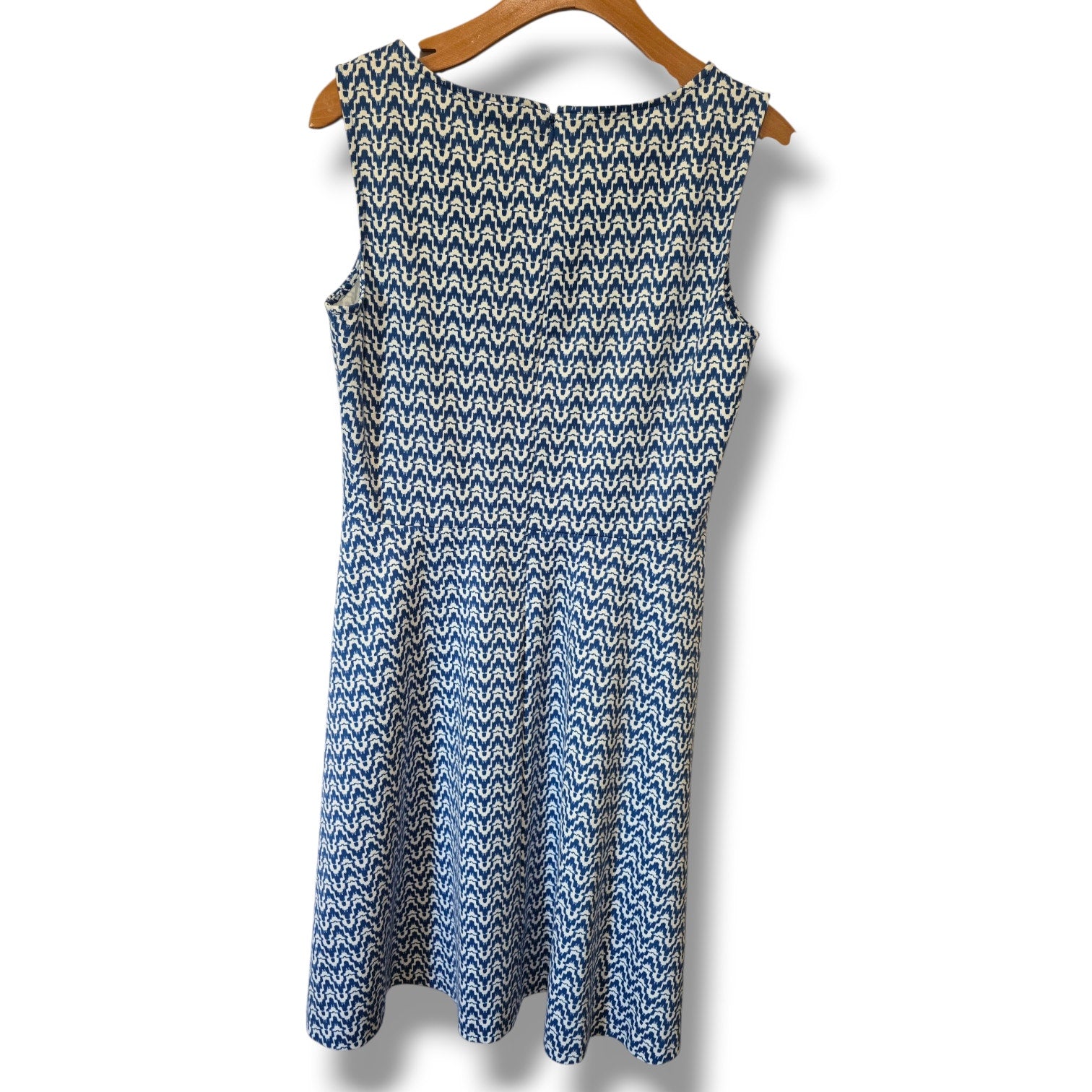 Talbots Blue & Ivory Geometric Ikat Sleeveless Fit-and-Flare Dress – Medium