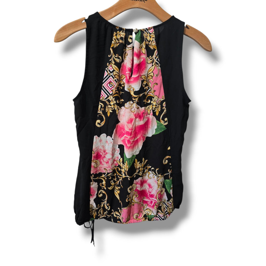 New York & Company Women’s Black Pink Floral Sleeveless Blouse – XS Gently Used