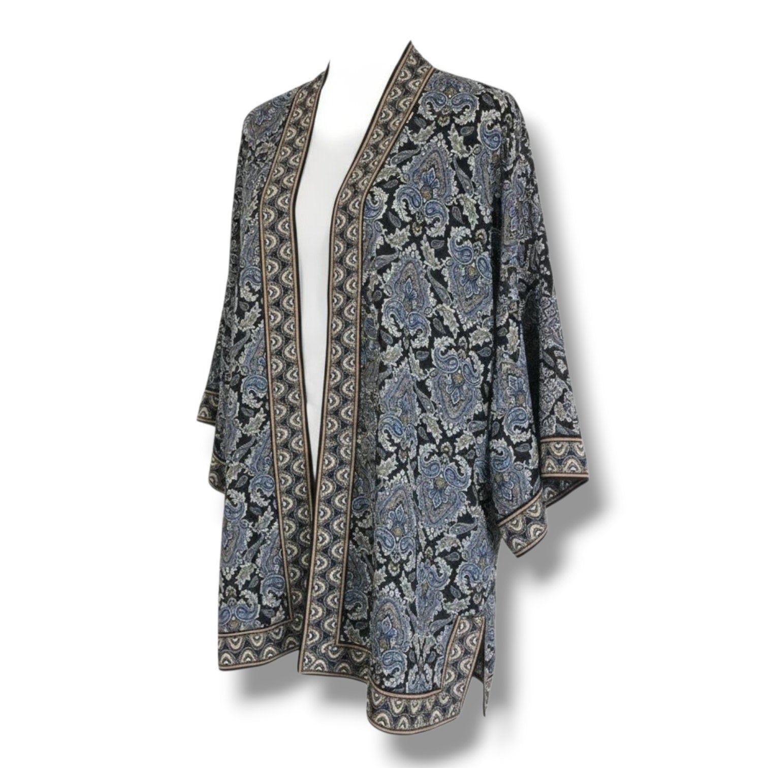 Max Studio Women’s Black Paisley Open Front Cardigan Kimono – Size M