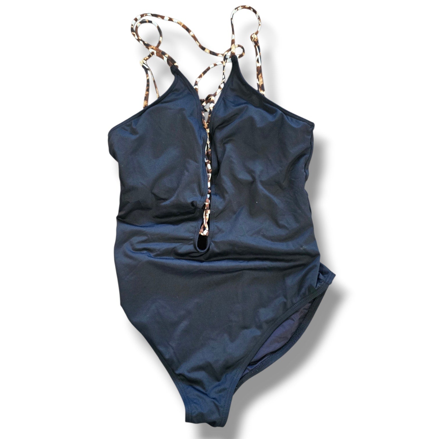 La Blanca Black Lace-Up Front Animal Print Strap One-Piece Swimsuit – Size 14