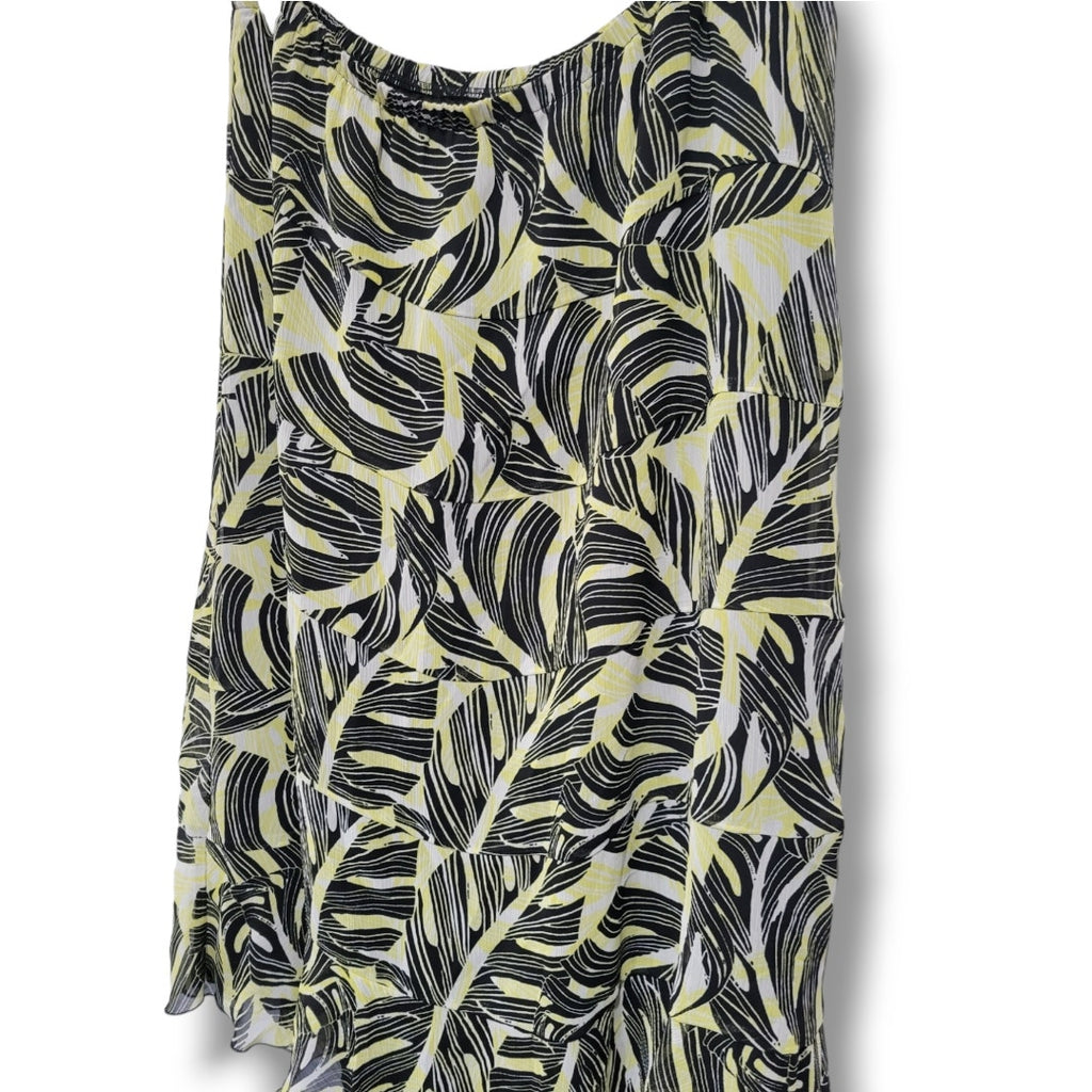 Draper’s & Damon’s Petites Tiered Midi Skirt PXL – Black Yellow Leaf Print Lined