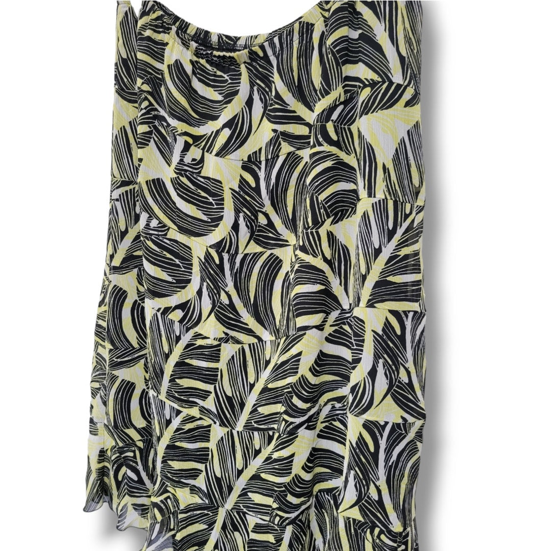 Draper’s & Damon’s Petites Tiered Midi Skirt PXL – Black Yellow Leaf Print Lined