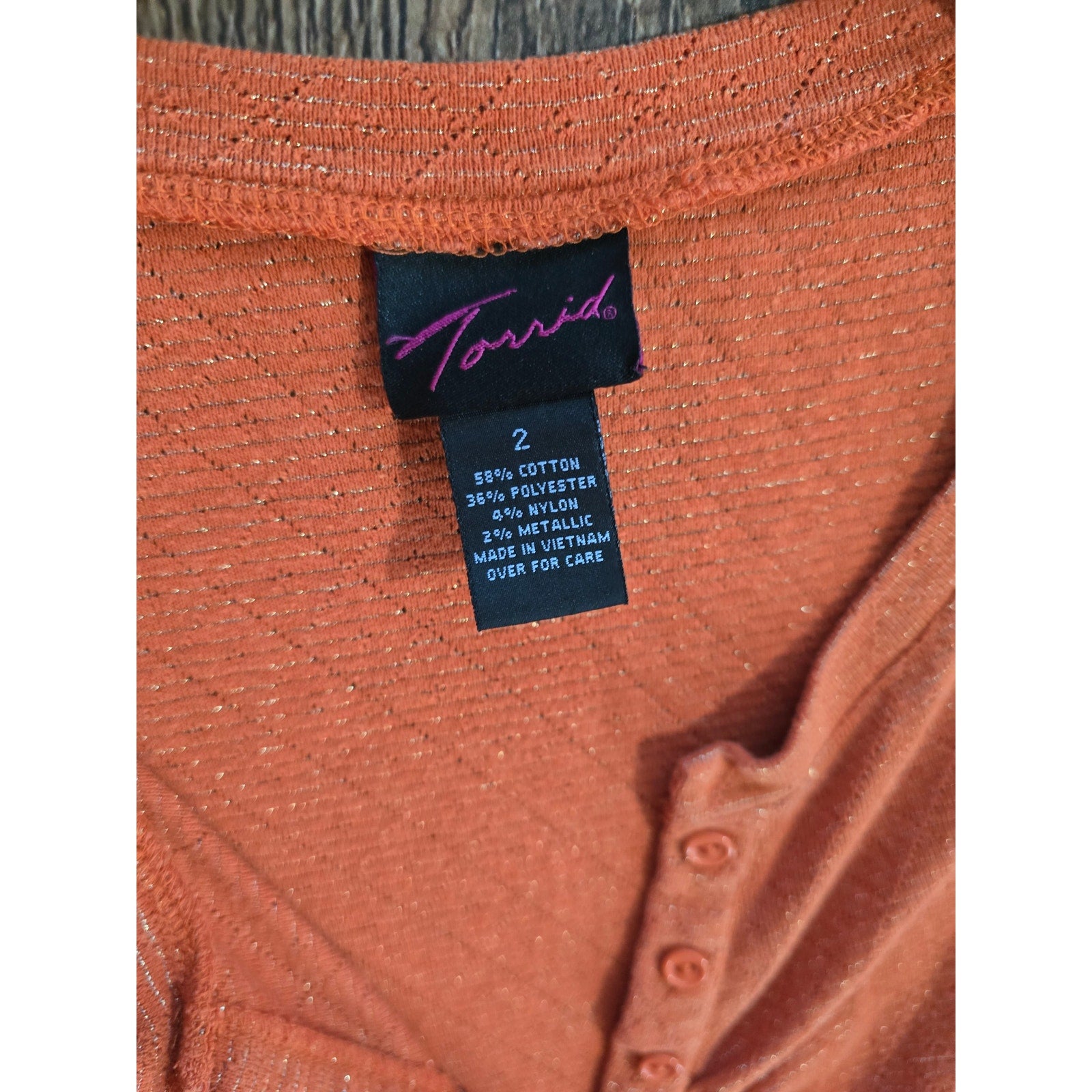 Torrid Size 2 Orange Burnt Rust Metallic Shimmer Henley Tank Top Plus