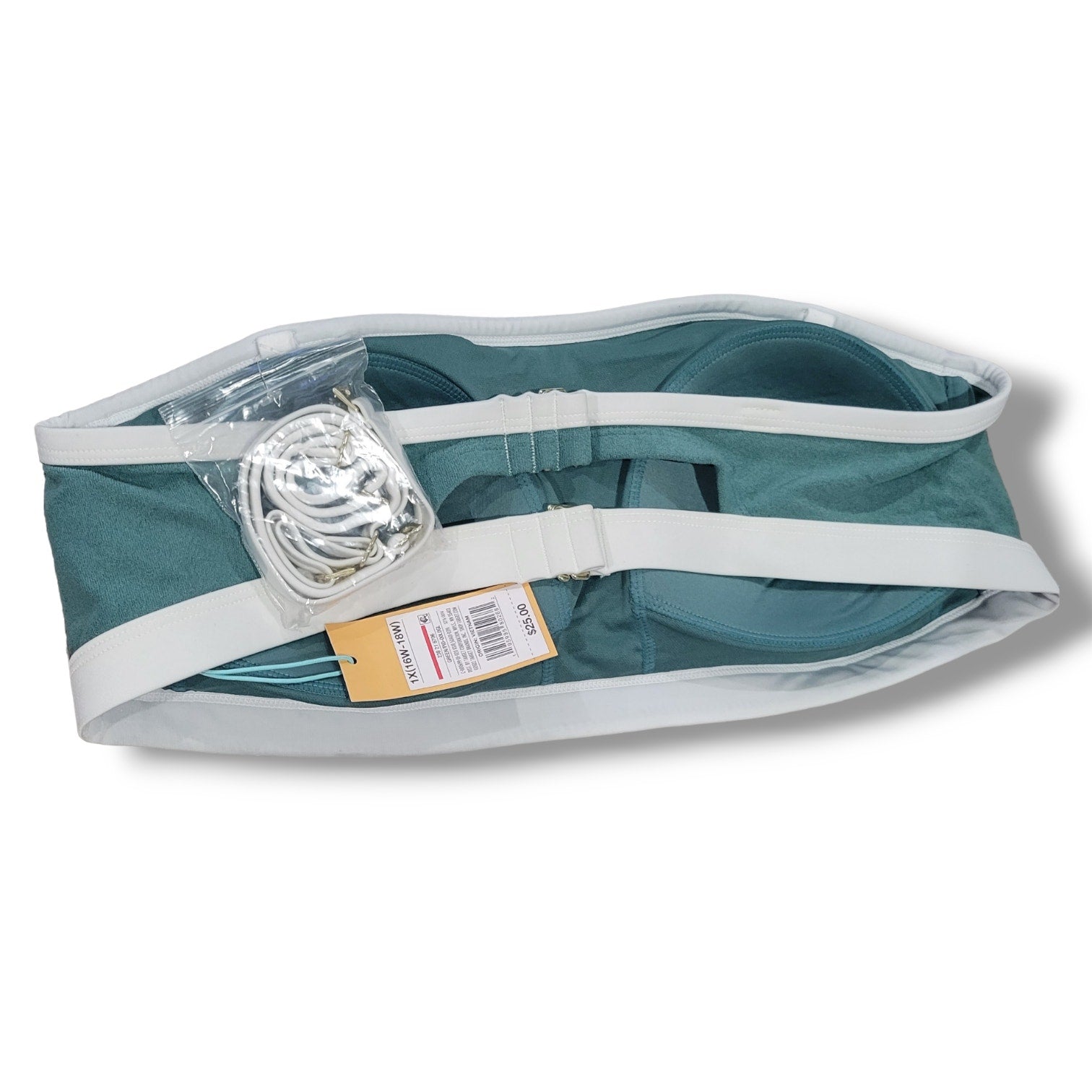 Kona Sol Plus Size Terry Textured Bandeau Bikini Top 1X Green White NWT