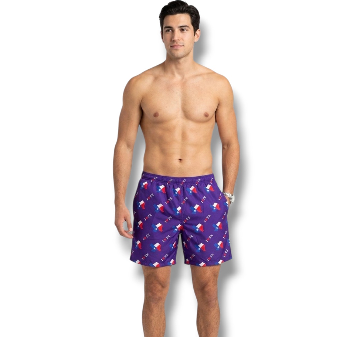 I Love Texas Men’s Quick Dry Swim Trunks – XXL, New Without Tags