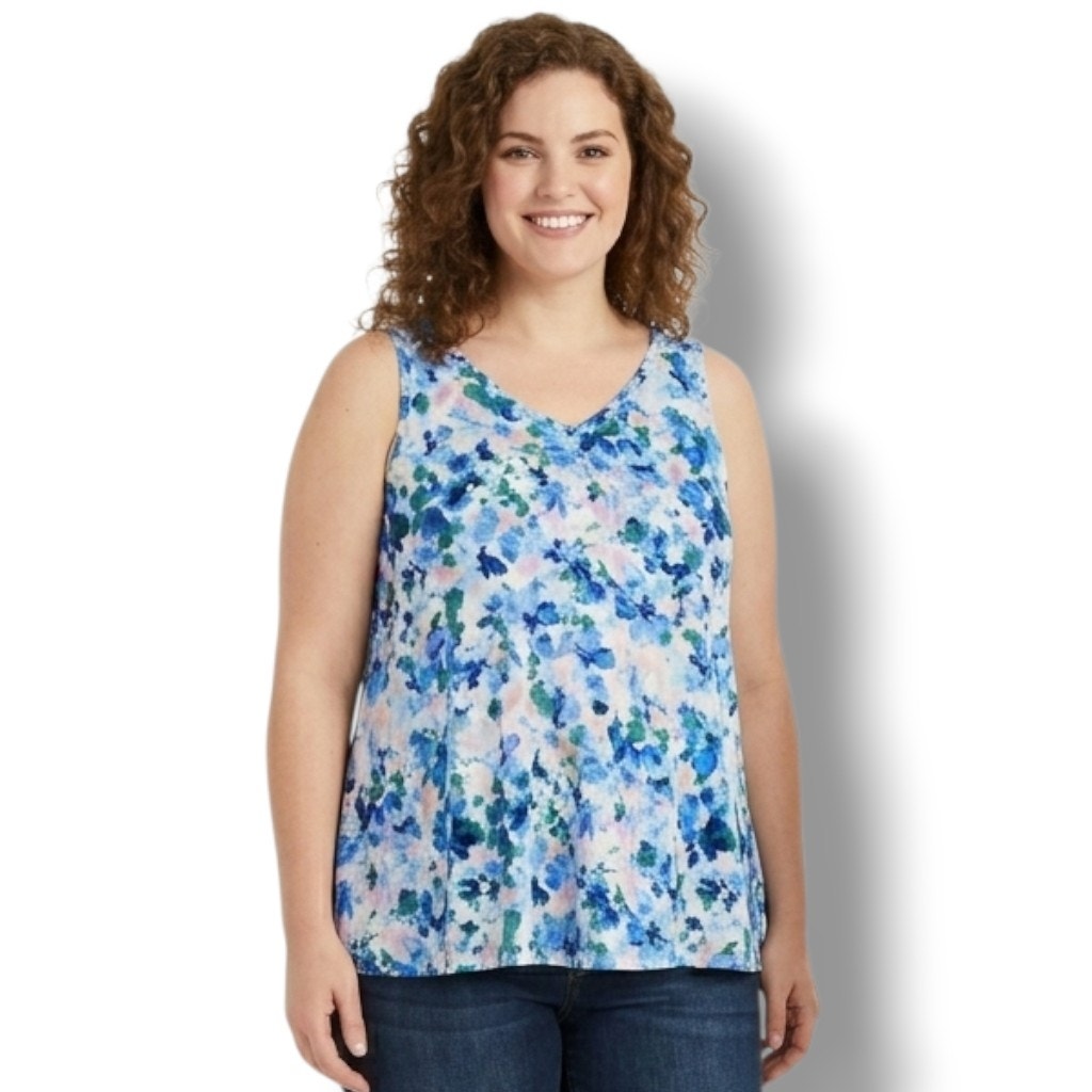 Lane Bryant Watercolor Floral V-Neck Swing Tank Top