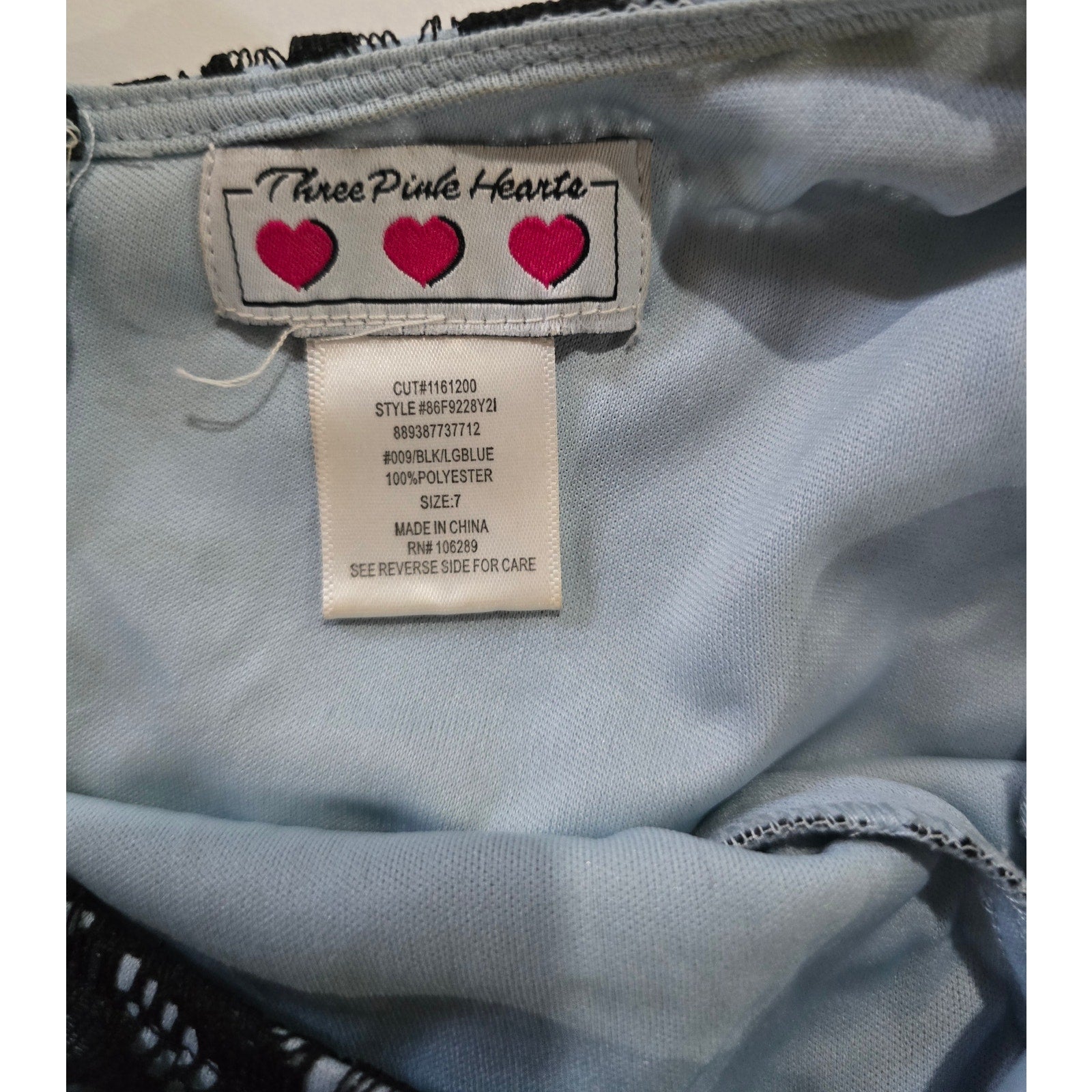 Three Pink Hearts Juniors Black Lace Fit & Flare Dress Blue Lining Size 7