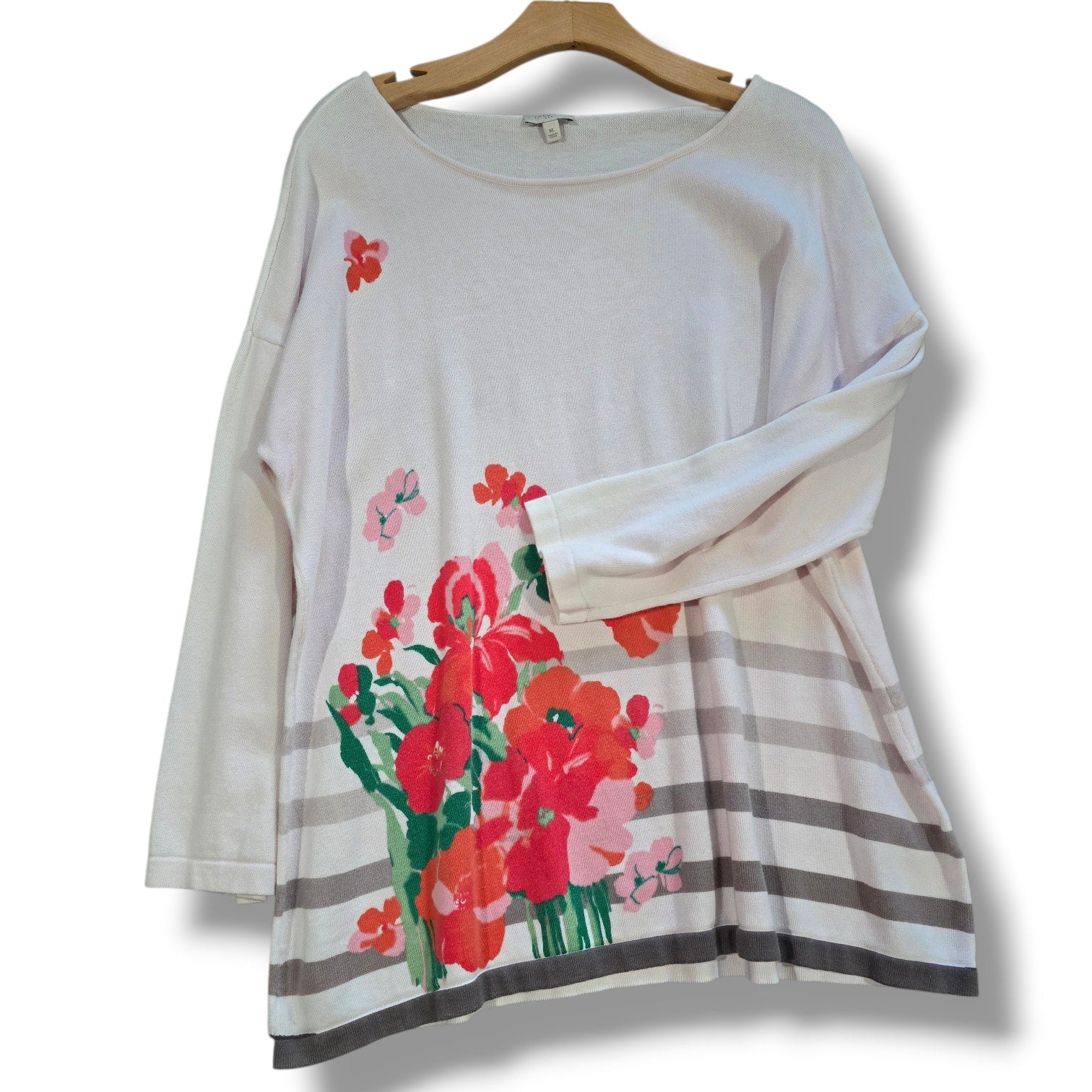 Talbots Soft Pink Floral & Striped Cotton Knit Sweater XL