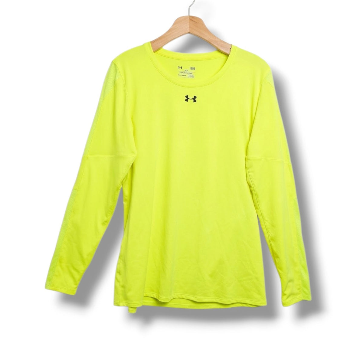 Under Armour HeatGear Fitted Long Sleeve Running Athletic Shirt Neon Yellow LG