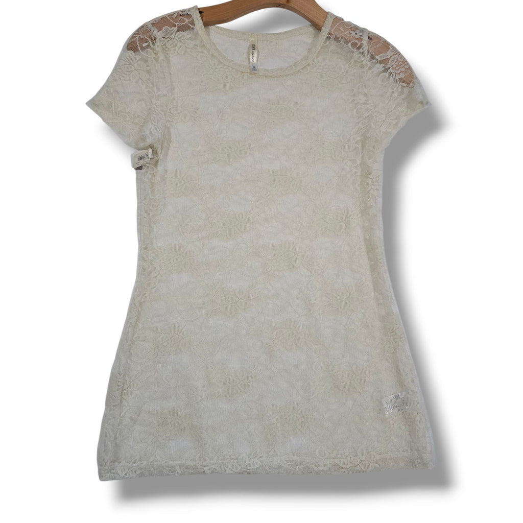 DNA Couture Women’s Off-White Lace Short Sleeve Top Medium