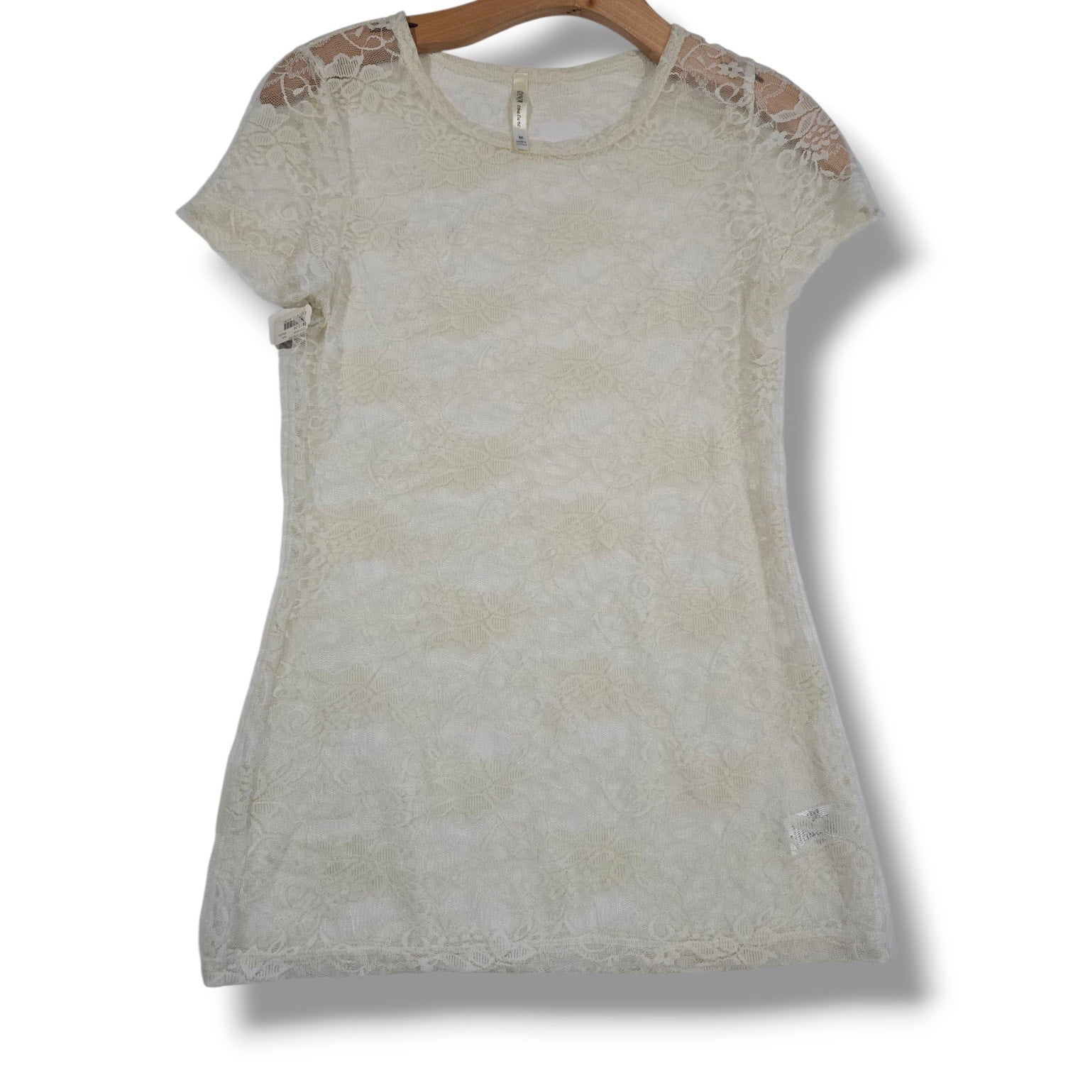 DNA Couture Women’s Off-White Lace Short Sleeve Top Medium