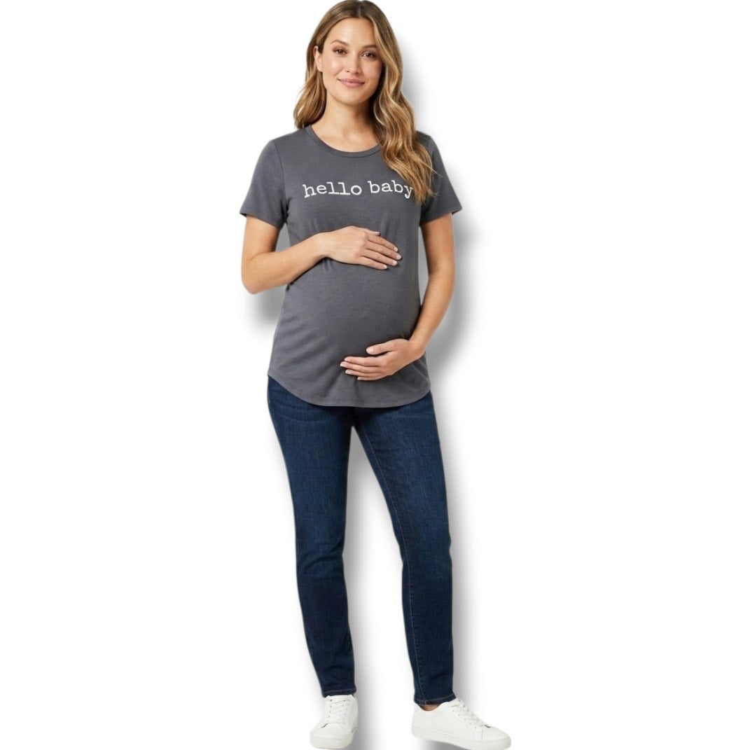 Isabel Maternity by Ingrid & Isabel Gray “Hello Baby” Womens XS Short Sleeve Top