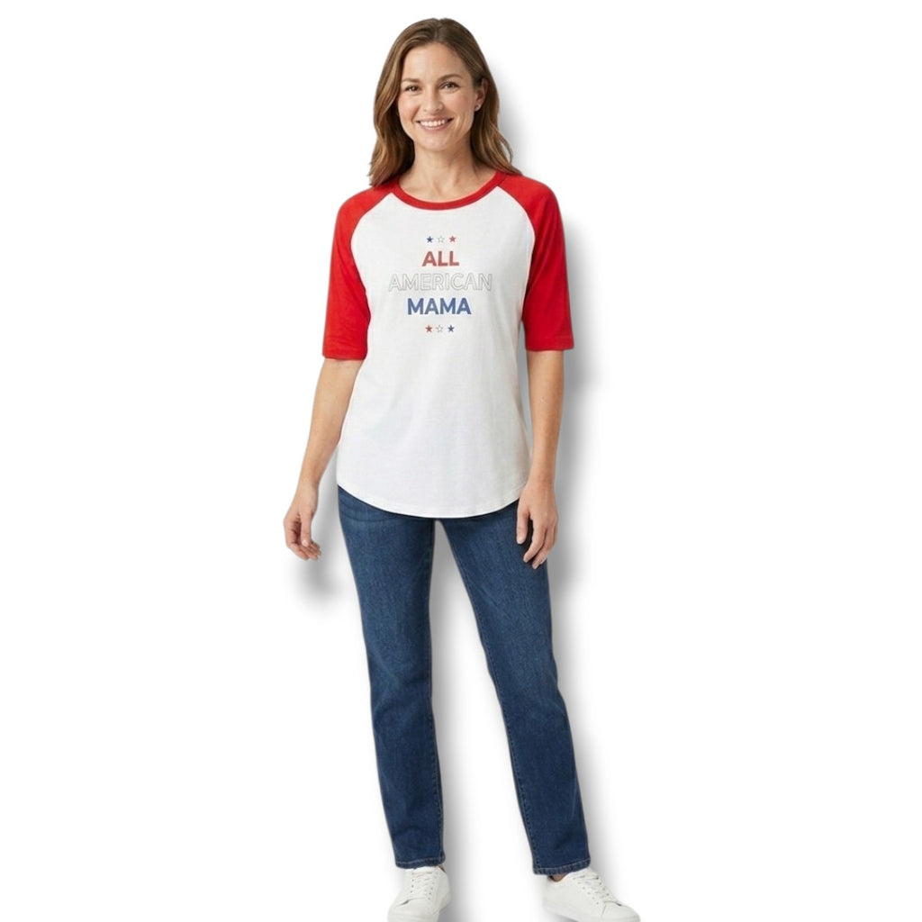 LuLaRoe Women’s Medium Red White Blue Patriotic Graphic Tee “All American Mama”