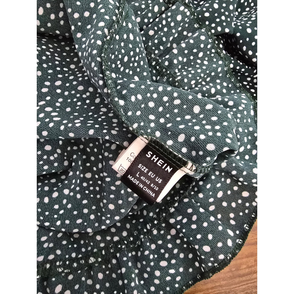 SHEIN Women's Size Large Dark Green Speckled Tie Front Bell Sleeve Romper