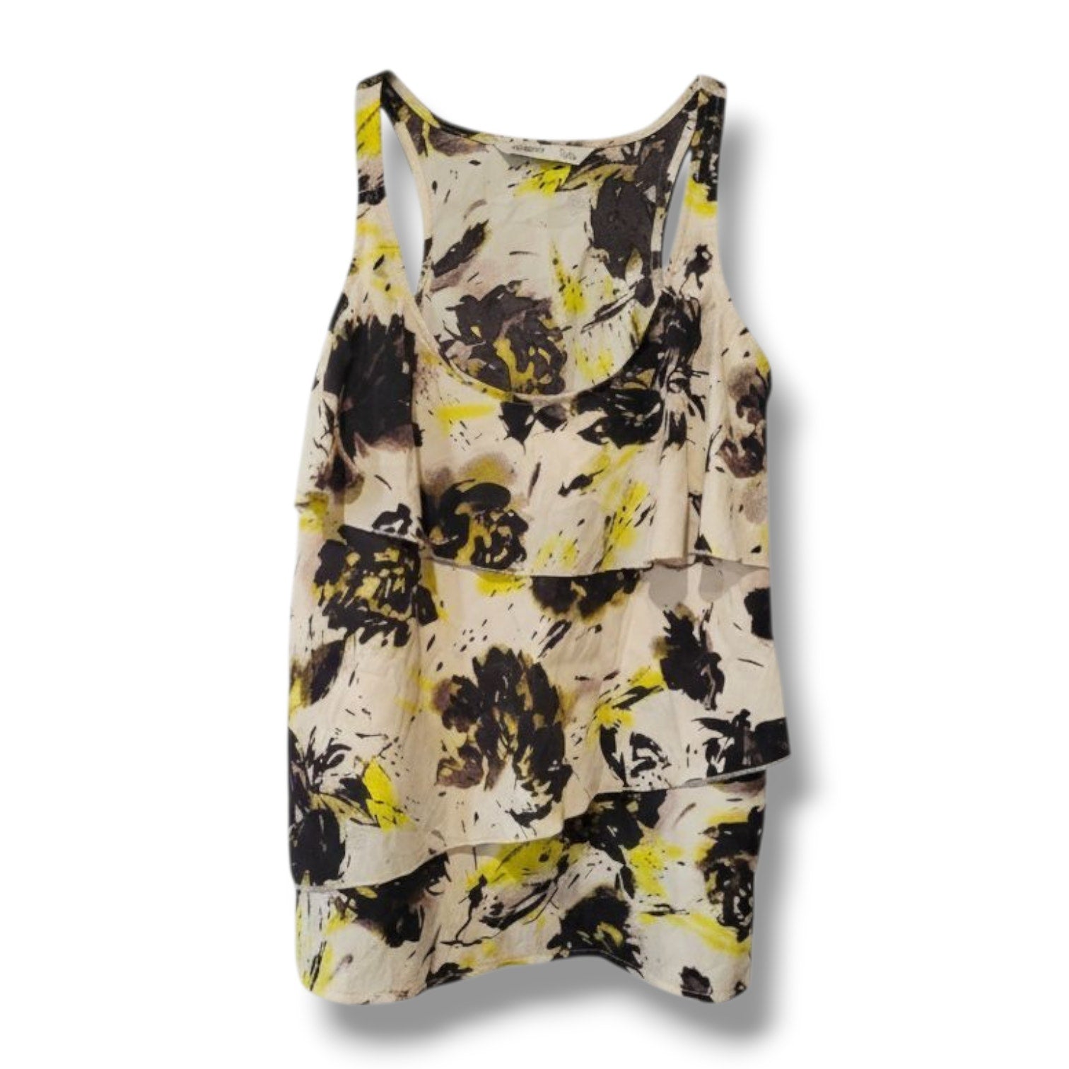 Old Navy Women’s Yellow Black Floral Layered Sleeveless Blouse – XS, Polyester