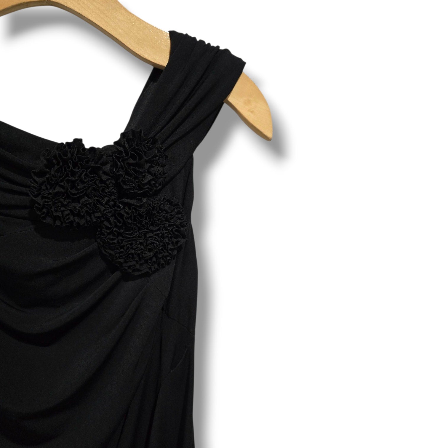 Connected Apparel Women’s Black Off-Shoulder Floral Accent Dress