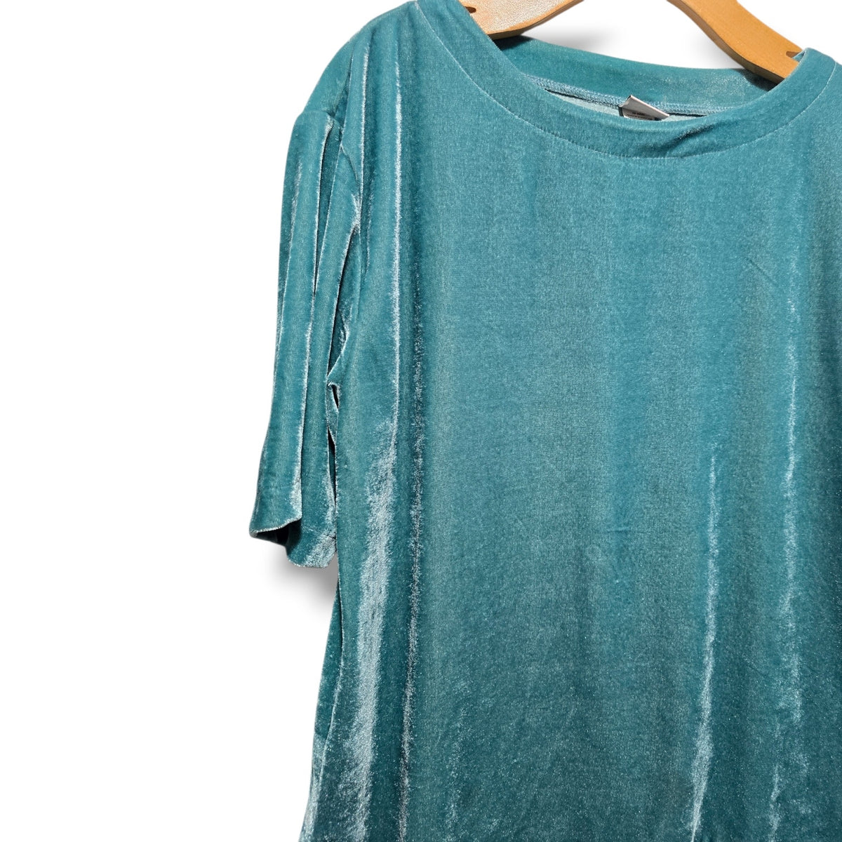 Adrian Delafield Women's Medium Teal Velvet Short Sleeve Top
