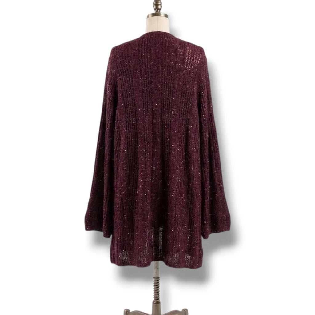 Vintage Emanuel Ungaro Shimmer Eyelash Knit Open Duster Cardigan Burgundy Medium