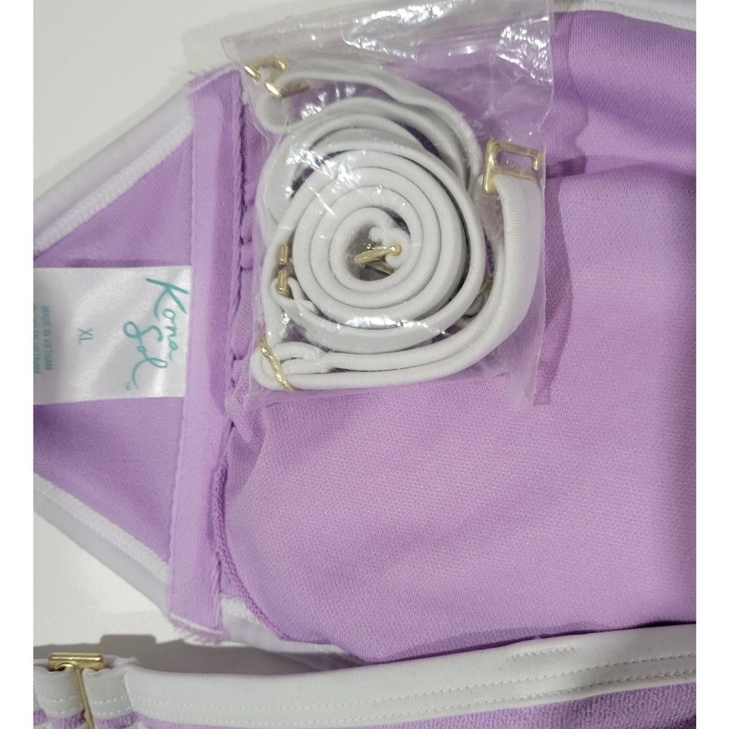 Kona Sol Women’s Purple Terry Textured Bandeau Bikini Top XL NWOT