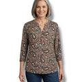 Croft & Barrow Womens Multicolor Paisley Button-Down Blouse Convertible Sleeves