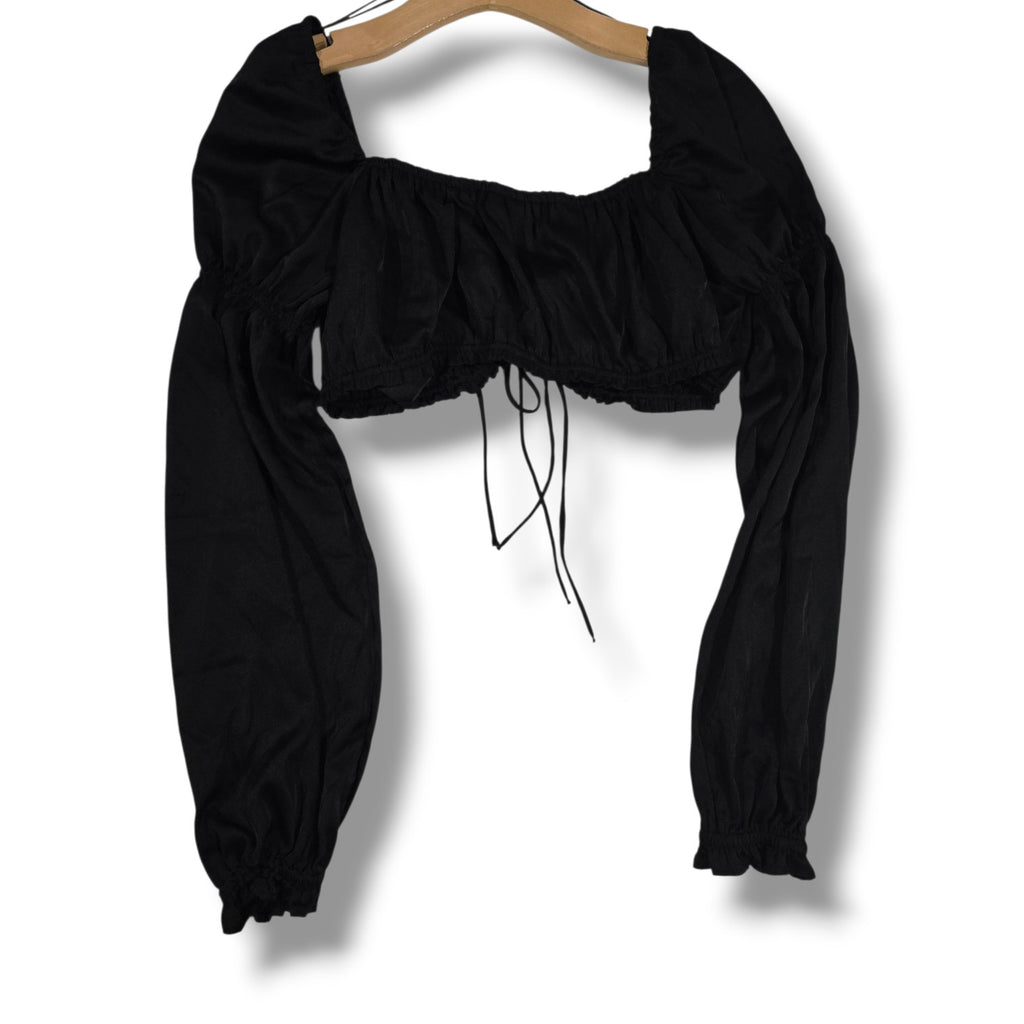 H&M Divided Women’s Black Long Sleeve Puff Crop Top – Size Medium