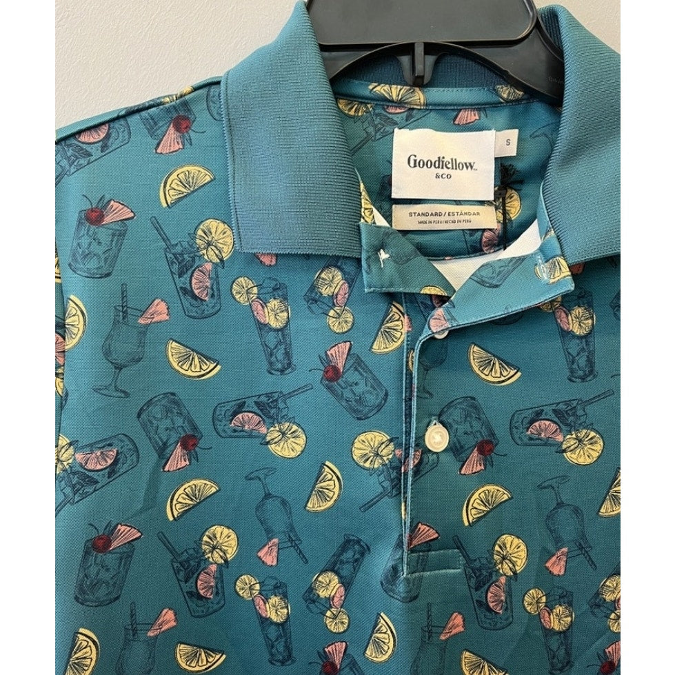 Goodfellow & Co Men’s Green Cocktail Print Standard Fit Polo Shirt – Size Small