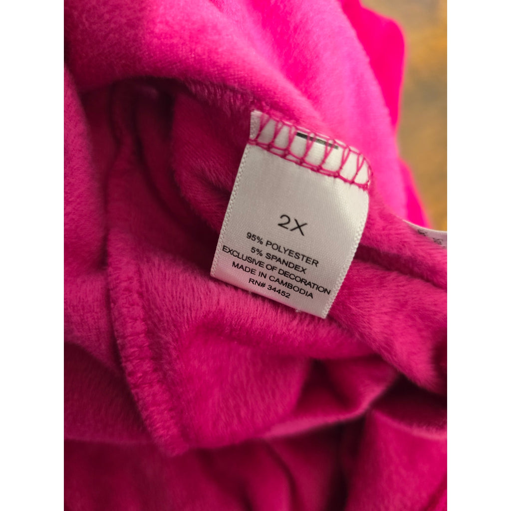 Cuddl Duds women's plus size Hot Pink Plush Fleece Plaid Trim Pajama Top