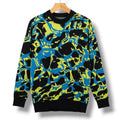 Zara Men's Abstract Camo Intarsia Knit Sweater Electric Blue Yellow Small